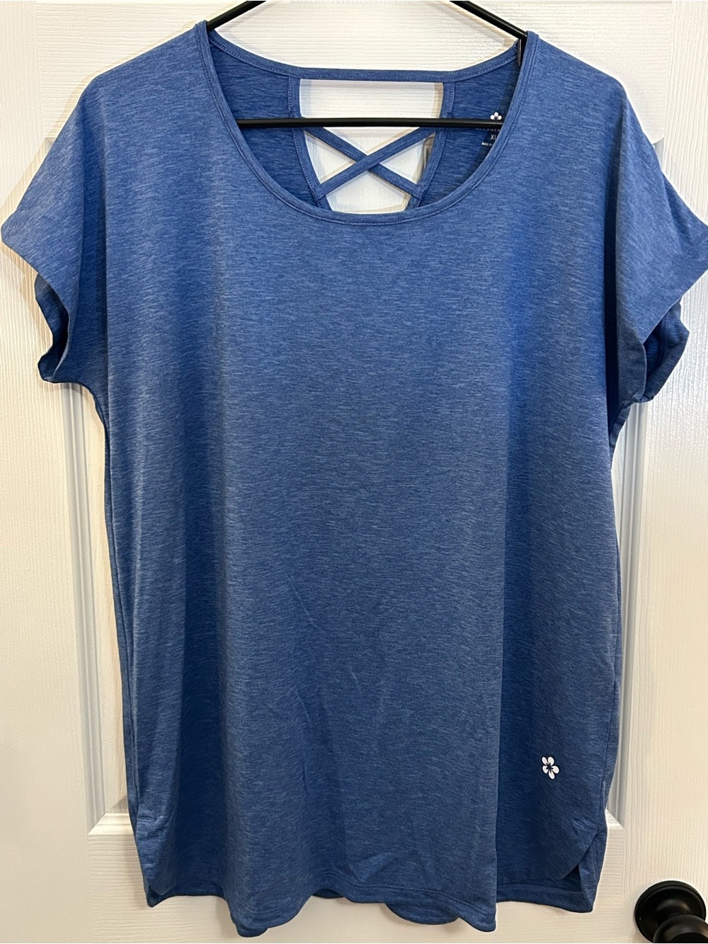 Tuff Athletics Heather Blue Crisscross Keyhole Back Activewear Tee XL